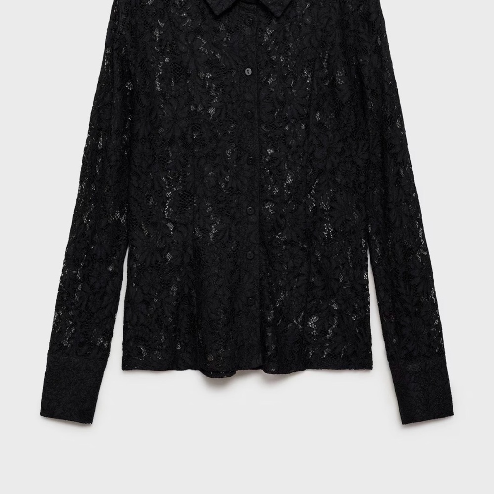 Mango Black Lace Button Down Shirt